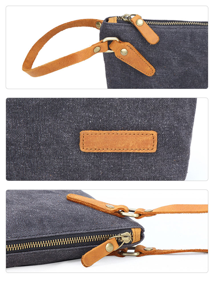 Whatna 厚手帆布x牛革 ミニセカンドバッグ メンズ バッグ 小さい 化粧かば ポーチ 小銭入れ Ipad Mini収納可 カジュアル バッグ 手持ち バッグ 小鞄 紳士用 男性用バッグ 260-6