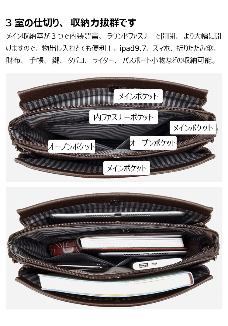 Whatna 革 フラップ ショルダーバッグ メンズ 3室仕切 盗難防止 ipad 9.7 収納可 縦型 メンズ ビジネスかばん斜めがけ 小さめメッセンジャーバッグ 斜め掛け通学通勤バッグ 肩掛けバッグ 紳士用 男性用 BL9960-2-7