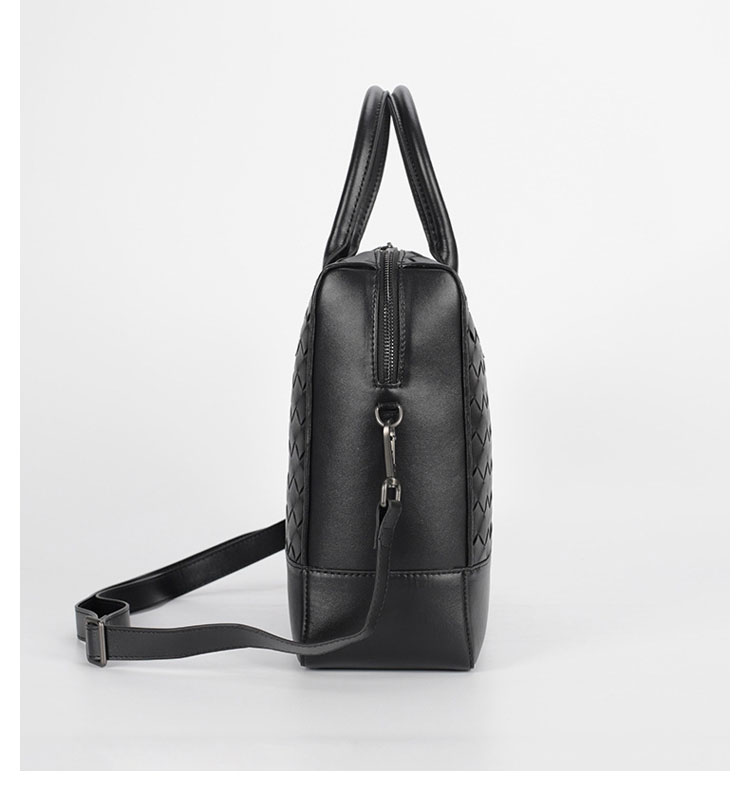 Whatna 手作り編み込み ビジネスバッグメンズ 2WAY 手提げ ショルダー バッグ 厚手 レザー 本 革 A4 15インチ PC収納可 大容量 旅行出 張用 通勤 通学 就活 面接 バッグ かばん 男性用 黒(9503)-3