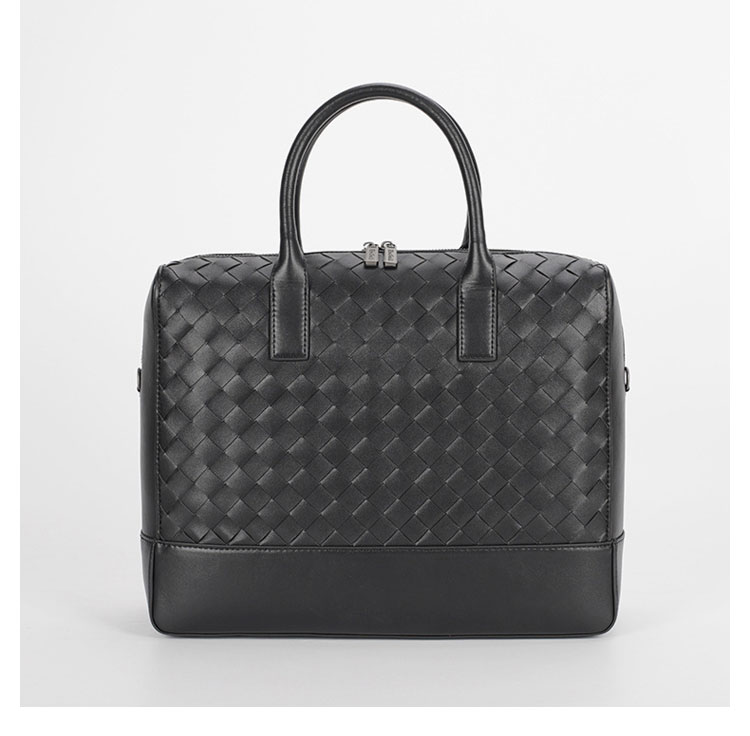 Whatna 手作り編み込み ビジネスバッグメンズ 2WAY 手提げ ショルダー バッグ 厚手 レザー 本 革 A4 15インチ PC収納可 大容量 旅行出 張用 通勤 通学 就活 面接 バッグ かばん 男性用 黒(9503)-2