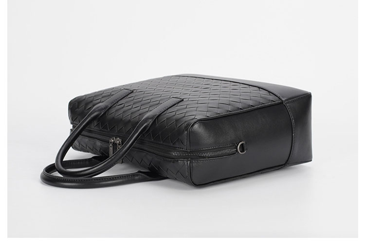 Whatna 手作り編み込み ビジネスバッグメンズ 2WAY 手提げ ショルダー バッグ 厚手 レザー 本 革 A4 15インチ PC収納可 大容量 旅行出 張用 通勤 通学 就活 面接 バッグ かばん 男性用 黒(9503)-4