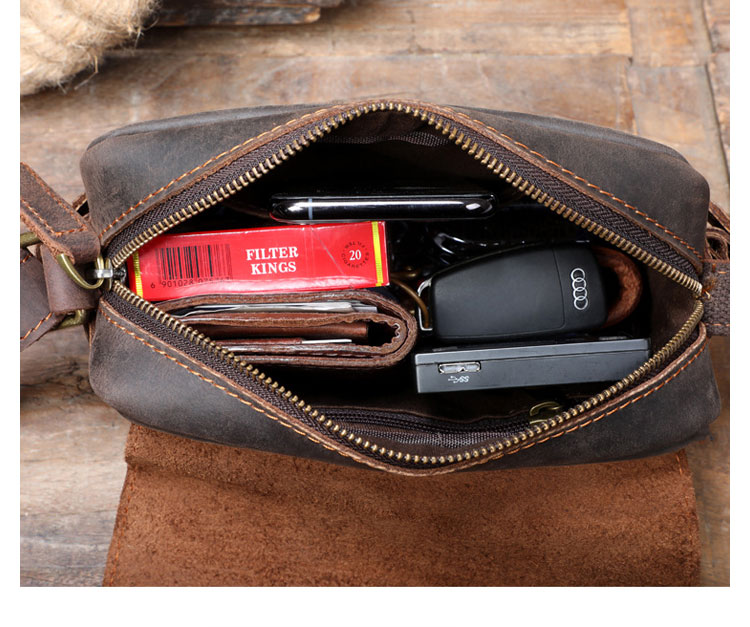 Whatna 天然 牛革 ミニショルダーバッグ メンズ メッセンジャーバッグ小さめ ビジネスバッグ 横型 本革 通勤 通学 斜めがけバッグ オシャレ な シンプル な 軽量 実用 自転車 かばん男性用 ブラウン-7