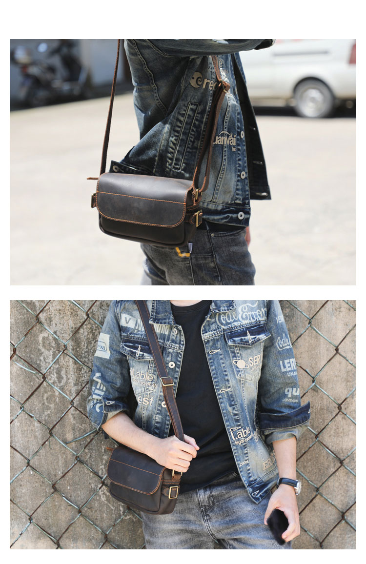 Whatna 天然 牛革 ミニショルダーバッグ メンズ メッセンジャーバッグ小さめ ビジネスバッグ 横型 本革 通勤 通学 斜めがけバッグ オシャレ な シンプル な 軽量 実用 自転車 かばん男性用 ブラウン-12