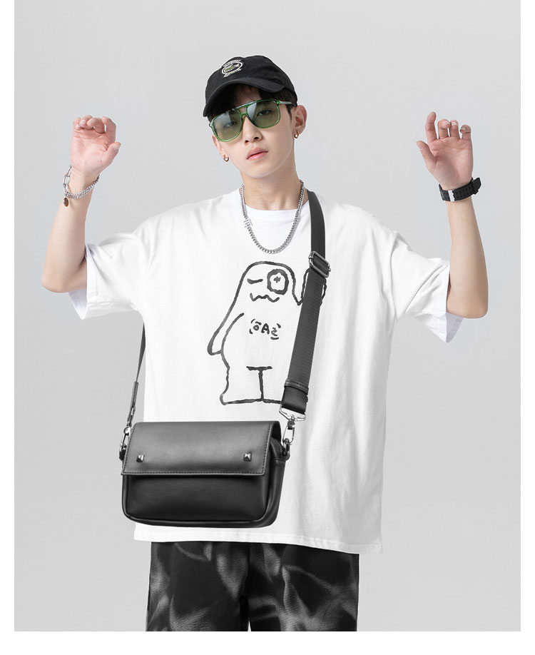 Whatna 革 ミニショルダーバッグ メンズ ポシェット3way斜め掛け ボディバッグ ベルト ポーチ ミニ 胸バッグ ウエストバッグ ショルダーベルト付属 斜め掛け 通学 通勤 ミニバッグ 紳士用 男性用 黒-9