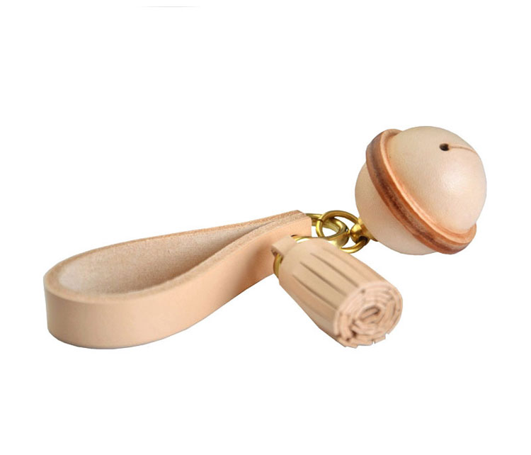 Whatnaりアンティーク風合い鞣し牛革 手作り キーホルダー・チェーン メンズ レディース 本革 鈴 ベル付-2