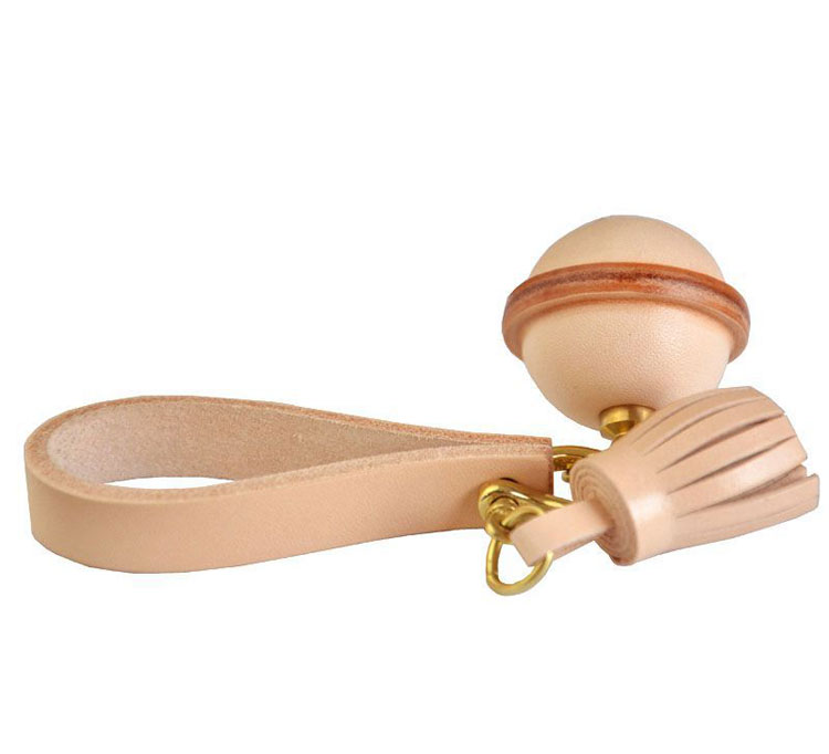 Whatnaりアンティーク風合い鞣し牛革 手作り キーホルダー・チェーン メンズ レディース 本革 鈴 ベル付-1