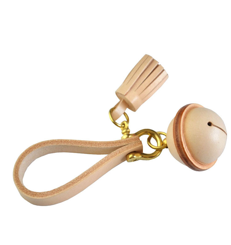 Whatnaりアンティーク風合い鞣し牛革 手作り キーホルダー・チェーン メンズ レディース 本革 鈴 ベル付-3