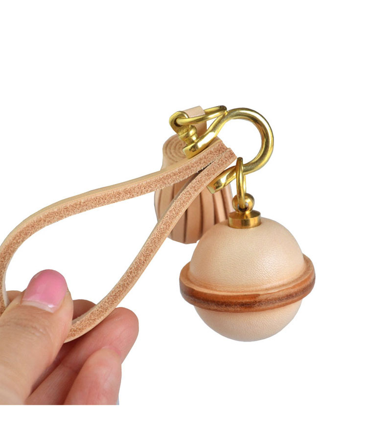 Whatnaりアンティーク風合い鞣し牛革 手作り キーホルダー・チェーン メンズ レディース 本革 鈴 ベル付-4