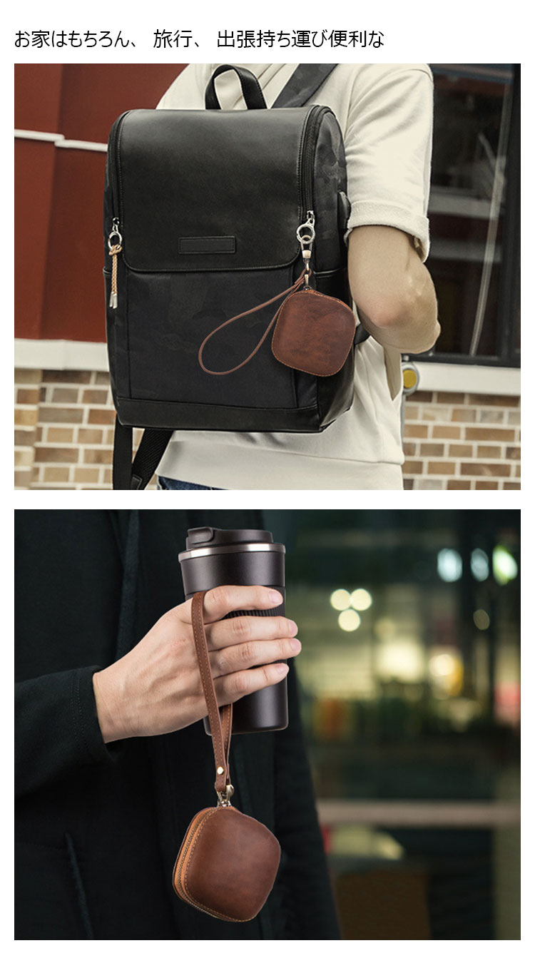 Whatna 天然 厚 手 牛革 小銭入れ コインケース メンズ レディース イヤホン収納ケース キーホルダー キーオーガナイザー ハンドストラップ付 本 革 防 水 お家はもちろん、旅行、出張持ち運び便利なCF1113B-7