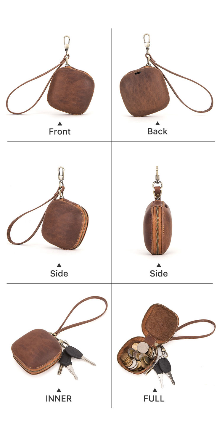 Whatna 天然 厚 手 牛革 小銭入れ コインケース メンズ レディース イヤホン収納ケース キーホルダー キーオーガナイザー ハンドストラップ付 本 革 防 水 お家はもちろん、旅行、出張持ち運び便利なCF1113B-3