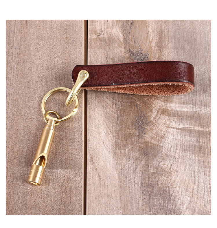 Whatna牛革 鞣し革 手作り キーホルダー・チェーン メンズ レディース 本革防災 緊急笛 求生 金属サバイバルホイッスル 付-5