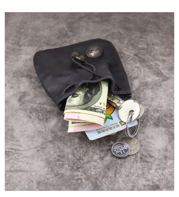 Whatna 鞣し革 牛革 小銭入れ コインケース メンズ レディース カラビナ付き 本革 財布 巾着袋  ミニジュエリーボック イヤホン収納ケース 本 革 防 水 SG632-4