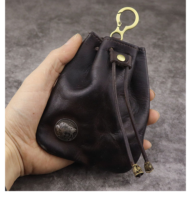 Whatna 鞣し革 牛革 小銭入れ コインケース メンズ レディース カラビナ付き 本革 財布 巾着袋  ミニジュエリーボック イヤホン収納ケース 本 革 防 水 SG632-7