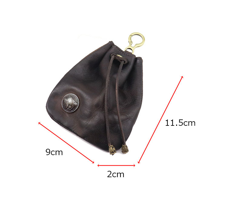 Whatna 鞣し革 牛革 小銭入れ コインケース メンズ レディース カラビナ付き 本革 財布 巾着袋  ミニジュエリーボック イヤホン収納ケース 本 革 防 水 SG632-1