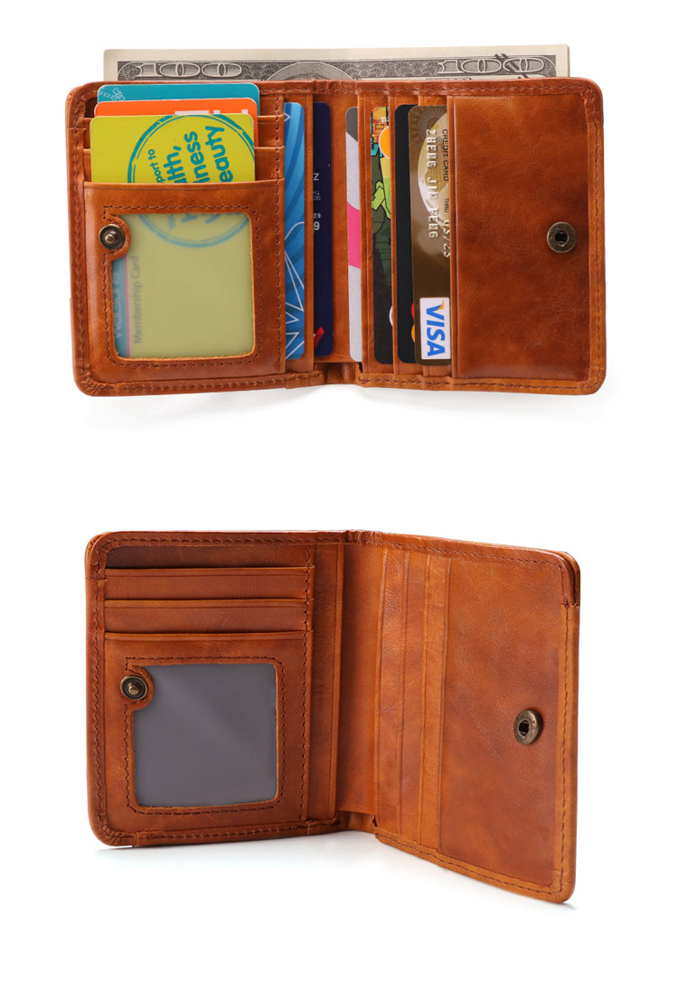 Whatna 天然 厚 手 牛革 小銭入れ コインケース メンズ レディース 二折 薄い財布  短財布 ミニ財布 お札入れ カード入れ カード9枚 収納可 K061-4