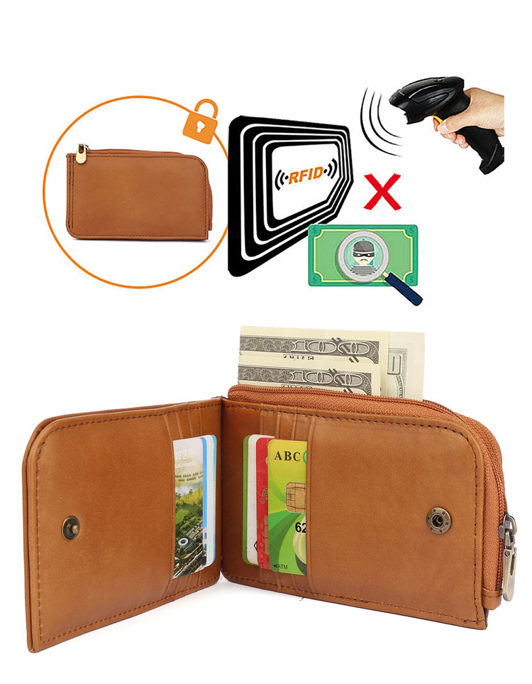 Whatna 天然 厚 手 牛革 小銭入れ コインケース メンズ レディース お札入 れカード入れ 8枚収納可RFID 二折 薄い財布 短財布 ミニ財布 K138-8