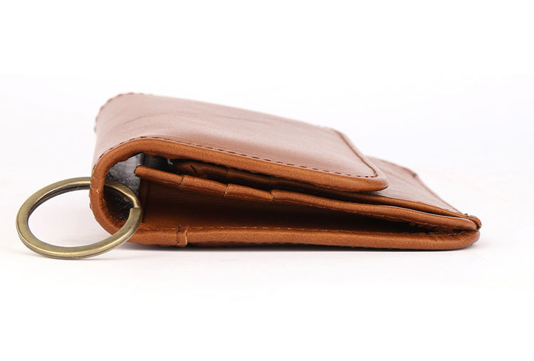 Whatna 牛革 小銭入れ コインケース メンズ レディース お札入 れカード入れ 5枚収納可RFID 三折 薄い財布 短財布 ミニ財布 キーリング付 K136-4