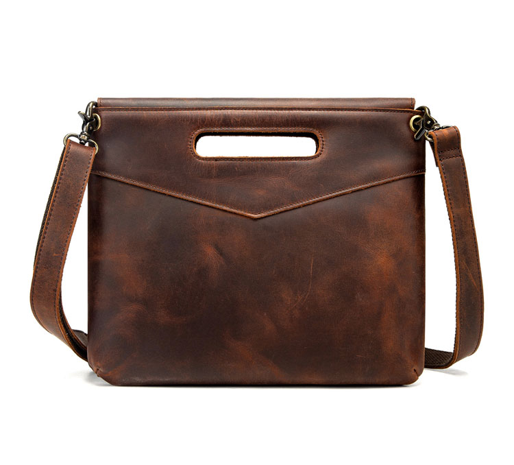 Whatna 2way 天然 牛 革 セカンド バッグ メンズ レディース バッグ [クラッチ ショルダー 肩掛け 結婚式 バッグ] ブリーフケース 封筒袋 厚 手 本 革 A4 大きめ 手持ちバッグ 紳士用 男性用 ブラウン01-3