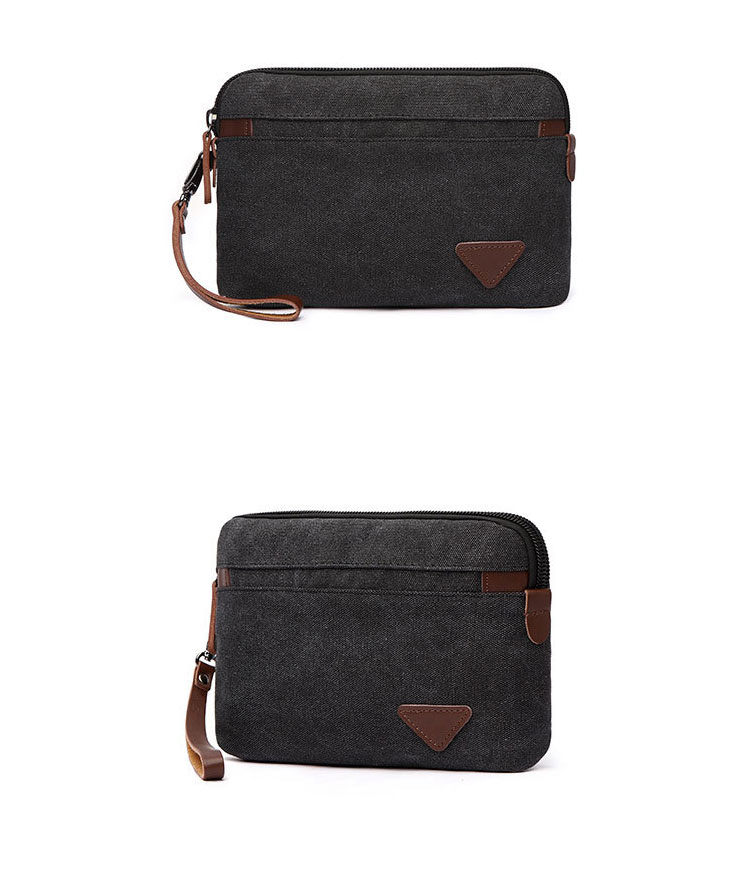 Whatna 厚 手 帆布xレザー セカンドバッグ メンズ クラッチ バッグ 小さい 化粧かば カジュアル フォーマル 冠婚葬祭 結婚式 バッグ 手持ち バッグ 小鞄 紳士用 男性用 ポーチ バッグ 6115-3