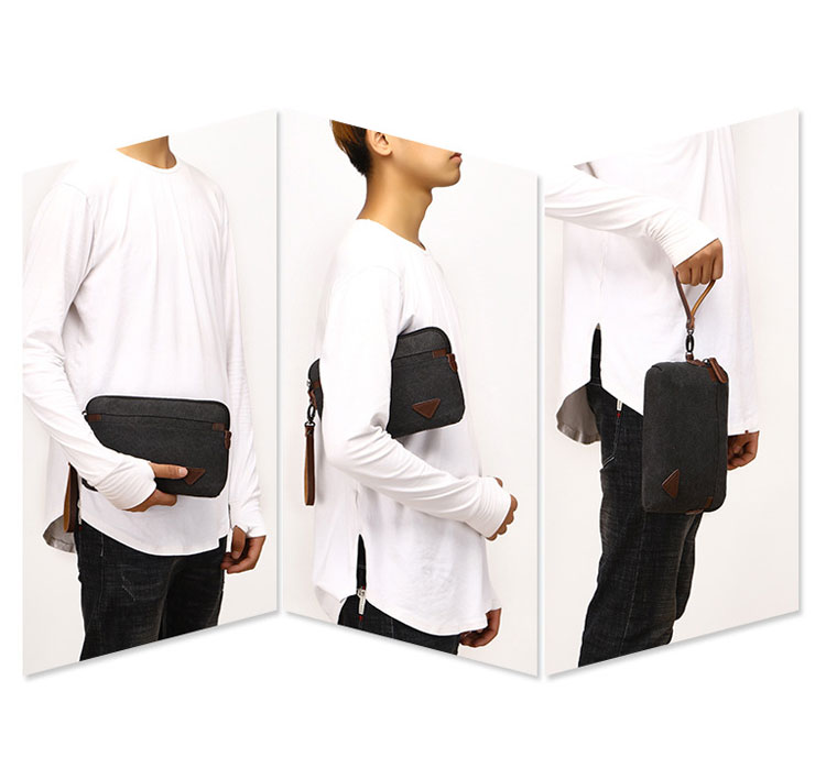 Whatna 厚 手 帆布xレザー セカンドバッグ メンズ クラッチ バッグ 小さい 化粧かば カジュアル フォーマル 冠婚葬祭 結婚式 バッグ 手持ち バッグ 小鞄 紳士用 男性用 ポーチ バッグ 6115-10