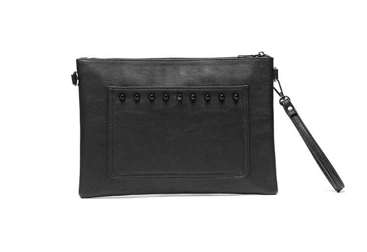 Whatnaスタッズ 2wayセカンド バッグ メンズバッグ [クラッチ ショルダー 肩掛け 結婚式 バッグ]ショルダーストラップ ハンドストラップ 付 pu革 A4 大きめ カードポケット×６ 手持ちバッグ黒-2