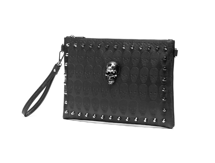 Whatnaスタッズ 2wayセカンド バッグ メンズバッグ [クラッチ ショルダー 肩掛け 結婚式 バッグ]ショルダーストラップ ハンドストラップ 付 pu革 A4 大きめ カードポケット×６ 手持ちバッグ黒-3