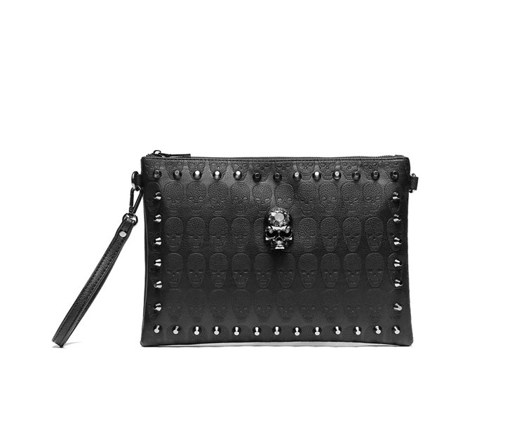 Whatnaスタッズ 2wayセカンド バッグ メンズバッグ [クラッチ ショルダー 肩掛け 結婚式 バッグ]ショルダーストラップ ハンドストラップ 付 pu革 A4 大きめ カードポケット×６ 手持ちバッグ黒-1