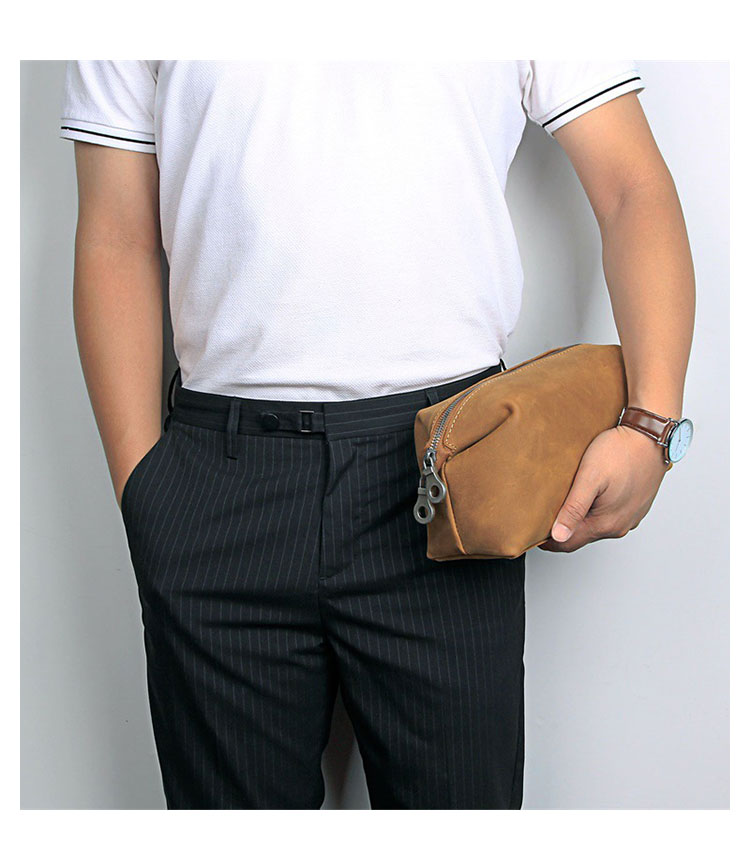 Whatna 天然 牛革 ミニセカンドバッグ メンズ クラッチ バッグ小きめ厚 手 本 革 防水 耐磨耗 結婚式 披露宴 バッグ カジュアルフォーマル ビジネス 冠婚葬祭 バッグ 男性用 紳士用 ブラウン-6