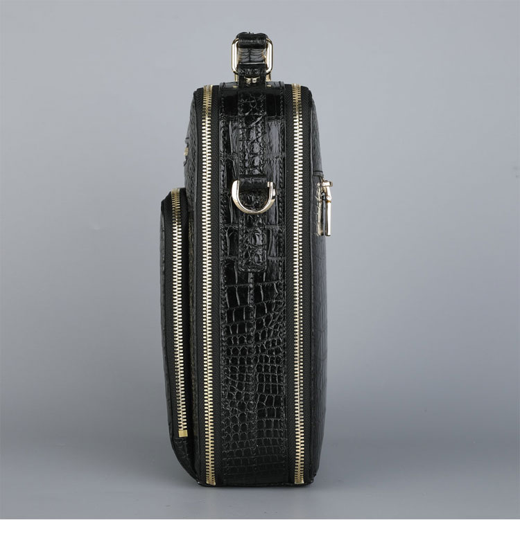 Whatna クロコダイル革ショルダーバッグ メンズ ワニ革 本革 2way斜め掛け 手提げ バッグ 縦型 Ipad 10.5 収納可 ビジネスバッグ小さめ 通学 通勤鞄 軽量 実用 自転車かばん プレゼント男性 黒1075B-3