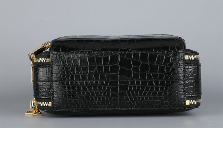 Whatna クロコダイル革ショルダーバッグ メンズ ワニ革 本革 2way斜め掛け 手提げ バッグ 縦型 Ipad 10.5 収納可 ビジネスバッグ小さめ 通学 通勤鞄 軽量 実用 自転車かばん プレゼント男性 黒1075B-4