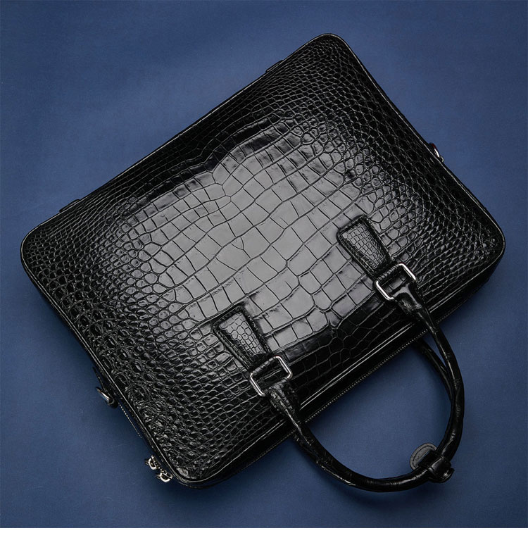 Whatna ワニ革 ビジネス バッグメンズ 2way ショルダー 手提げ バッグ ダブルファスナー仕様 クロコダイル革 本革ブリーフケース 15.6インチPC対応 旅行 出張 通勤 通学 就活 面接 バッグ かばん 男性用 1015B-4