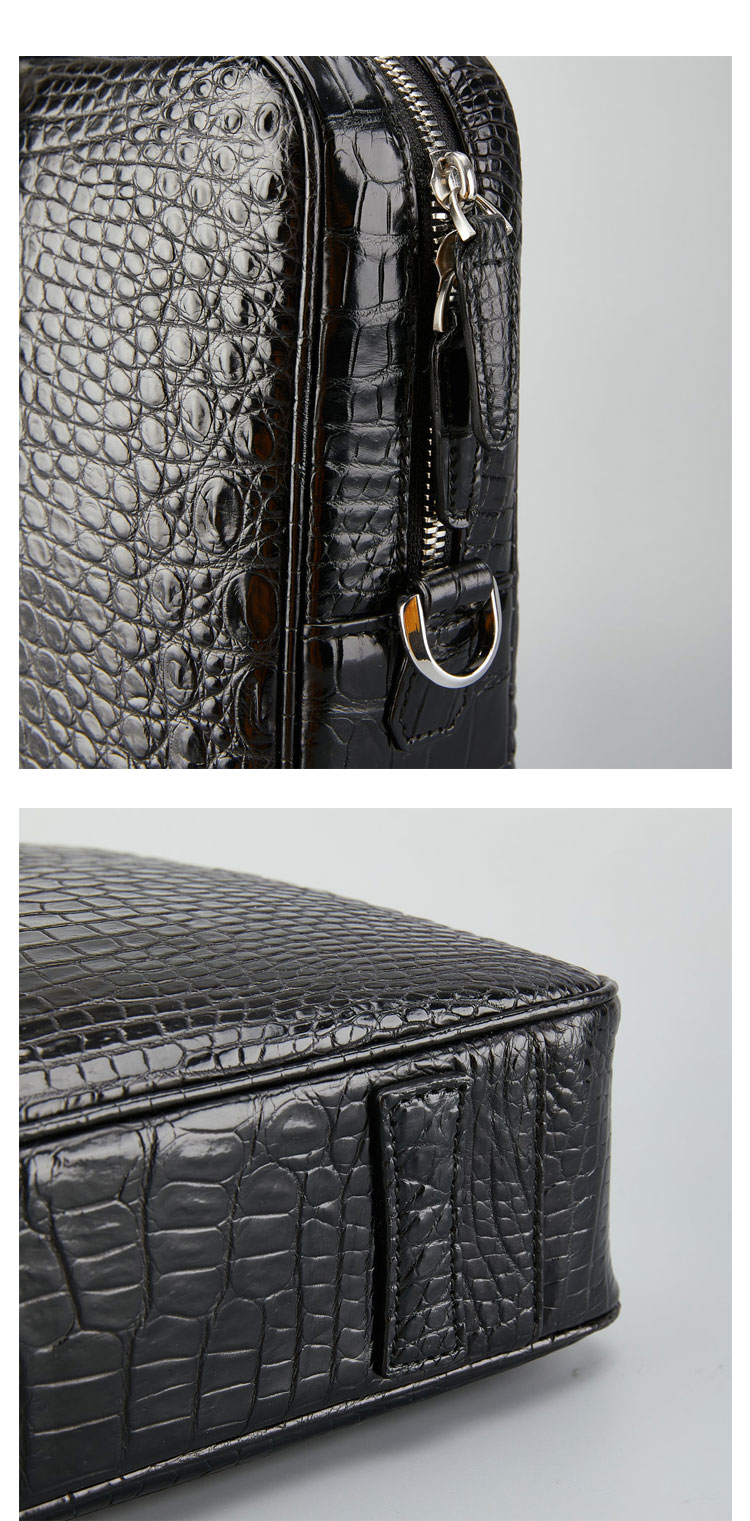 Whatna ワニ革 ビジネス バッグメンズ 2way ショルダー 手提げ バッグ ダブルファスナー仕様 クロコダイル革 本革ブリーフケース 15.6インチPC対応 旅行 出張 通勤 通学 就活 面接 バッグ かばん 男性用 1015B-9