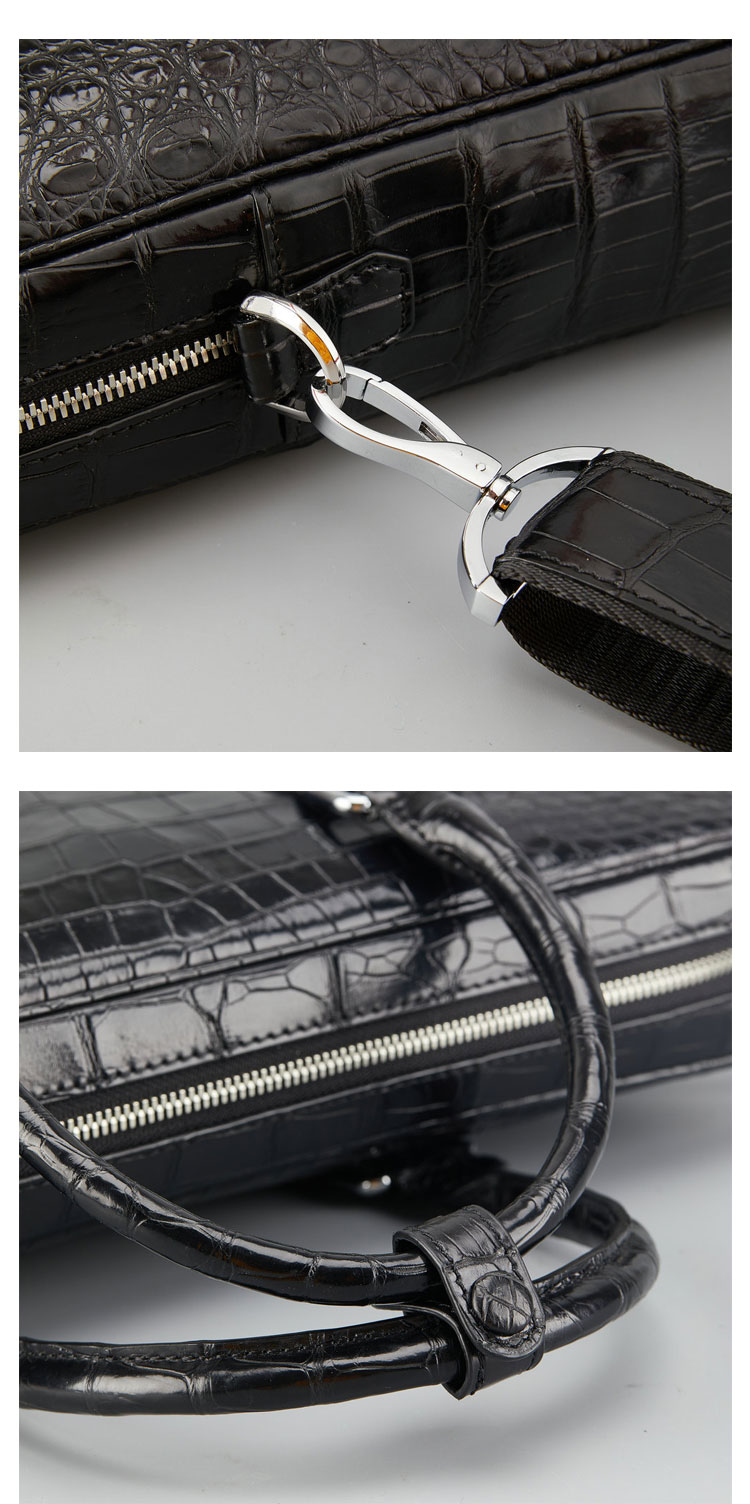 Whatna ワニ革 ビジネス バッグメンズ 2way ショルダー 手提げ バッグ ダブルファスナー仕様 クロコダイル革 本革ブリーフケース 15.6インチPC対応 旅行 出張 通勤 通学 就活 面接 バッグ かばん 男性用 1015B-10