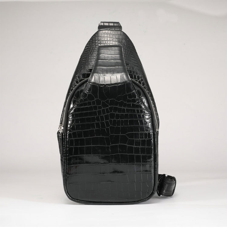 Whatna クロコダイル革 本革 斜めがけ ボディバッグ ワンショルダー メンズ 厚手 レザー ワニ革左右付け替え可能 黑 1002B-1