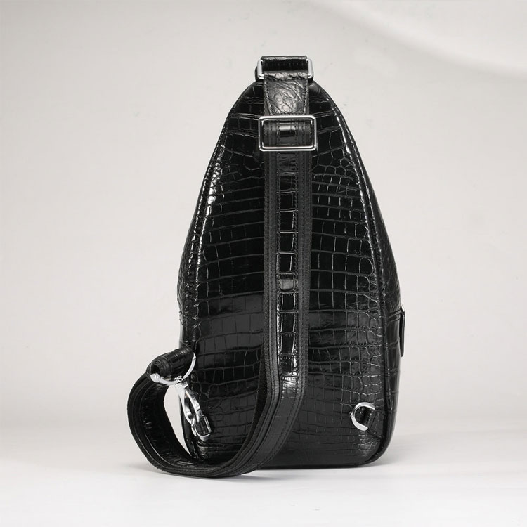 Whatna クロコダイル革 本革 斜めがけ ボディバッグ ワンショルダー メンズ 厚手 レザー ワニ革左右付け替え可能 黑 1002B-3