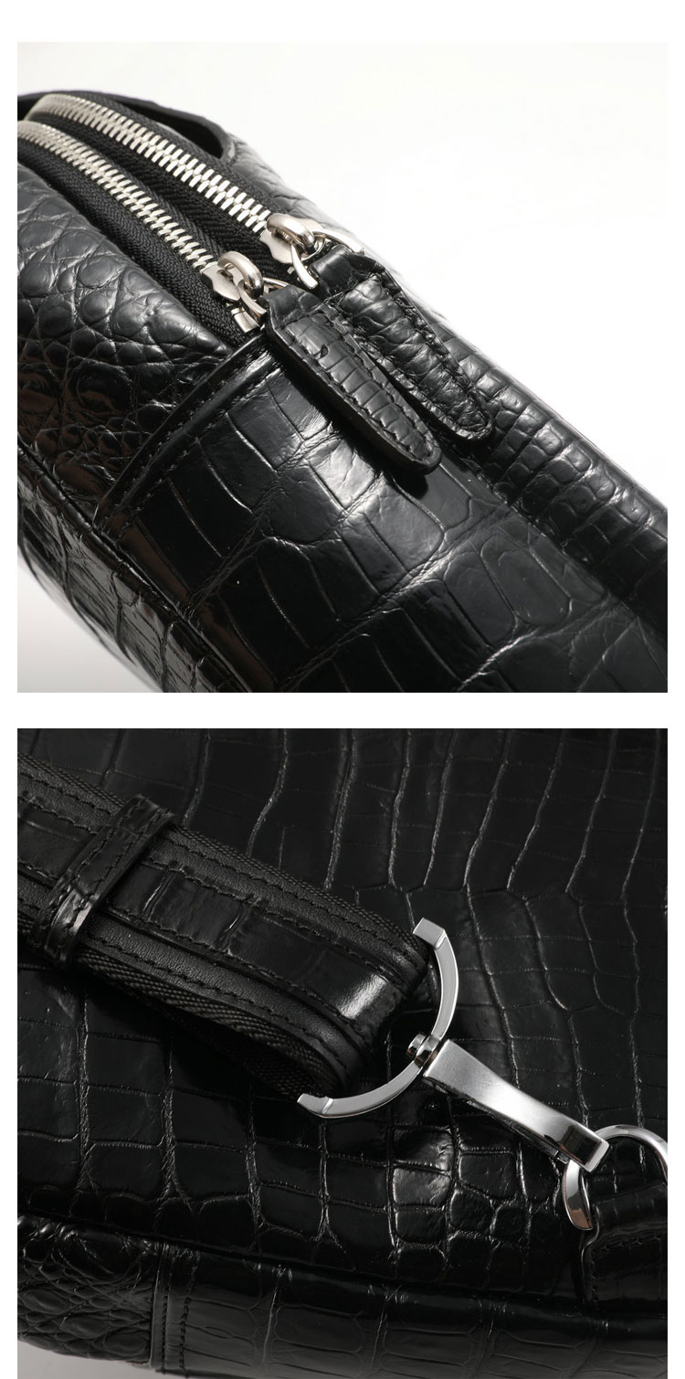Whatna クロコダイル革 本革 斜めがけ ボディバッグ ワンショルダー メンズ 厚手 レザー ワニ革左右付け替え可能 黑 1002B-9