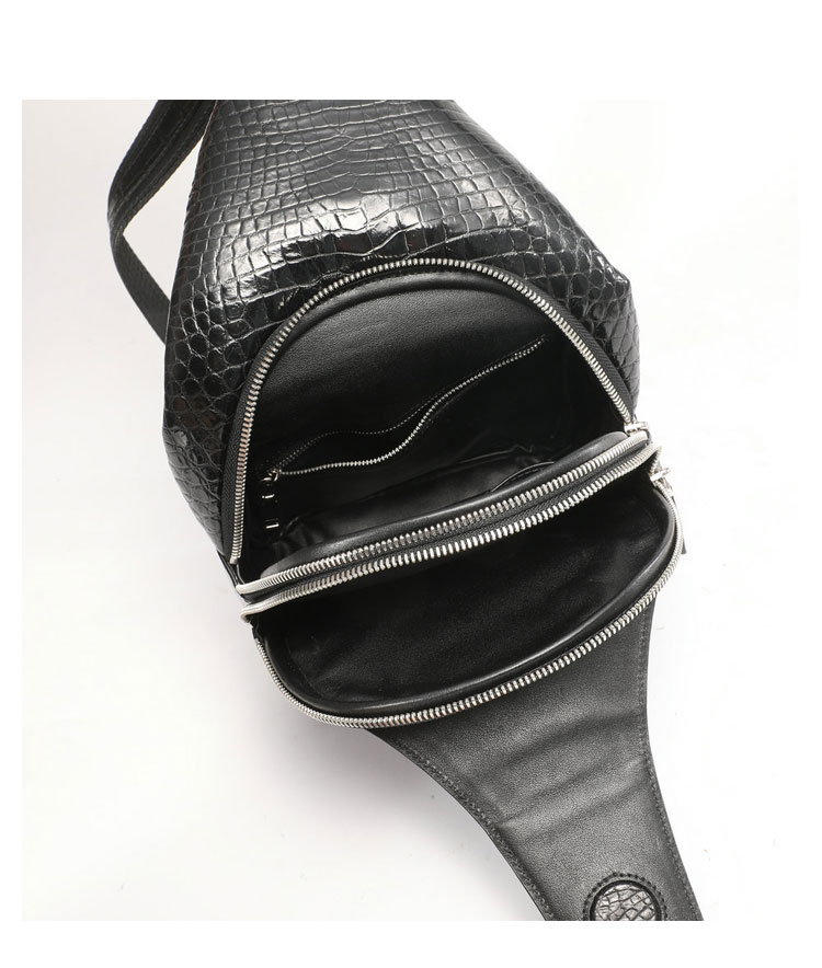 Whatna クロコダイル革 本革 斜めがけ ボディバッグ ワンショルダー メンズ 厚手 レザー ワニ革左右付け替え可能 黑 1002B-6
