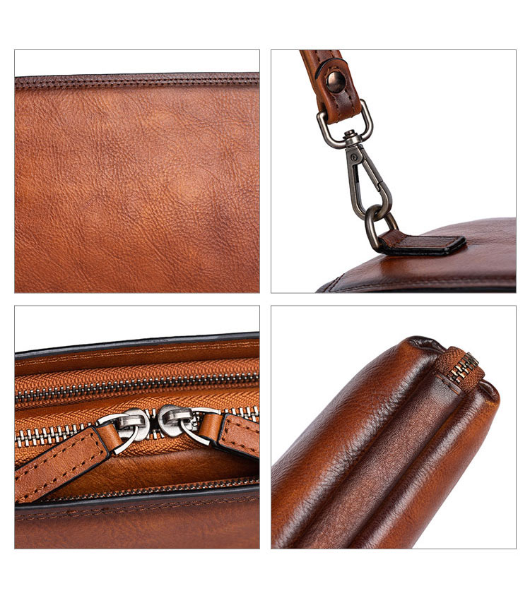 Whatna 2wayアンティーク風合い鞣し天 然 牛革 ミニセカンドバッグ メンズ クラッチ バッグ 小き2室仕切  厚 手本 革 防水 耐磨耗 結婚式 披露宴 バッグ カジュアルフォーマル ビジネス 冠婚葬祭 バッグ 男性用 紳士用 ブラウン31069-2-8