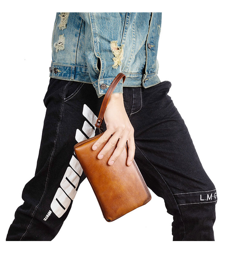 Whatna 2wayアンティーク風合い鞣し天 然 牛革 ミニセカンドバッグ メンズ クラッチ バッグ 小き2室仕切  厚 手本 革 防水 耐磨耗 結婚式 披露宴 バッグ カジュアルフォーマル ビジネス 冠婚葬祭 バッグ 男性用 紳士用 ブラウン31069-2-10