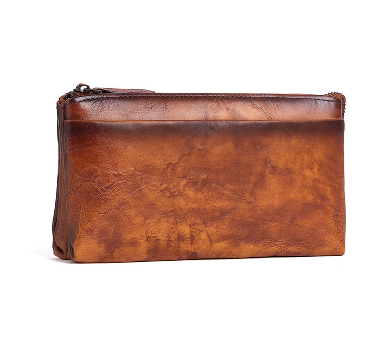 Whatna 2wayアンティーク風合い鞣し天 然 牛革 ミニセカンドバッグ メンズ クラッチ バッグ 小き  2室仕切  厚 手 本 革 防水 耐磨耗 結婚式 披露宴 バッグ カジュアルフォーマル ビジネス 冠婚葬祭 バッグ 男性用 紳士用 ブラウン31151-3