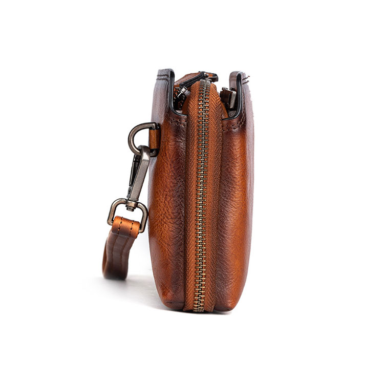 Whatna 2wayアンティーク風合い鞣し天 然 牛革 ミニセカンドバッグ メンズ クラッチ バッグ 小き2室仕切  厚 手本 革 防水 耐磨耗 結婚式 披露宴 バッグ カジュアルフォーマル ビジネス 冠婚葬祭 バッグ 男性用 紳士用 ブラウン31069-2-4