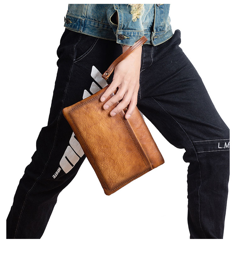 Whatna 2way アンティーク風合い鞣し天 然 牛革 セカンドバッグ メンズ クラッチ バッグ小きめ B5収納 イタリア 厚 手 本 革 ハンドストラップ付 結婚式 披露宴 バッグ カジュアルフォーマル ビジネス 冠婚葬祭 バッグ 男性用 紳士用 ブラウン31145-12