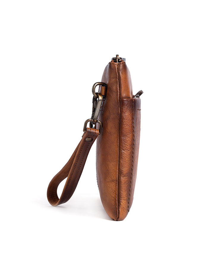 Whatna 2way アンティーク風合い鞣し天 然 牛革 セカンドバッグ メンズ クラッチ バッグ小きめ B5収納 イタリア 厚 手 本 革 ハンドストラップ付 結婚式 披露宴 バッグ カジュアルフォーマル ビジネス 冠婚葬祭 バッグ 男性用 紳士用 ブラウン31145-3