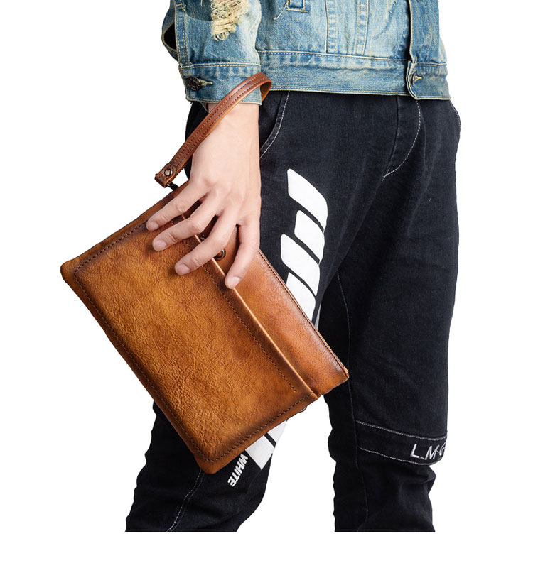 Whatna 2way アンティーク風合い鞣し天 然 牛革 セカンドバッグ メンズ クラッチ バッグ小きめ B5収納 イタリア 厚 手 本 革 ハンドストラップ付 結婚式 披露宴 バッグ カジュアルフォーマル ビジネス 冠婚葬祭 バッグ 男性用 紳士用 ブラウン31145-11