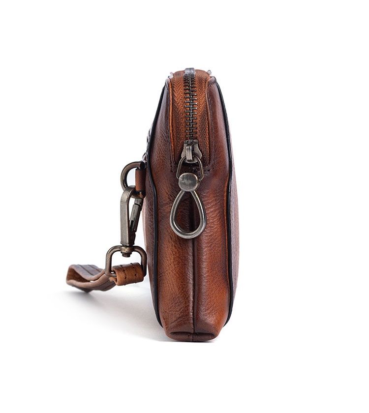 Whatna 2wayアンティーク風合い鞣し天 然 牛革 ミニセカンドバッグ メンズ クラッチ バッグ 小き  厚 手本 革 防水 耐磨耗 カード6枚収納可 結婚式 披露宴 バッグ カジュアルフォーマル ビジネス 冠婚葬祭 バッグ 男性用 紳士用 ブラウン31109-2-2