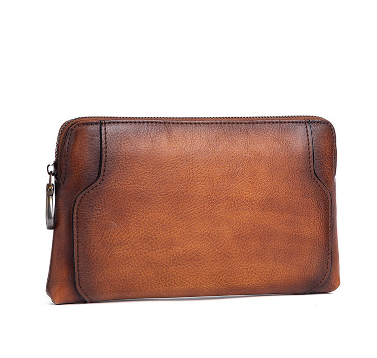 Whatna 2wayアンティーク風合い鞣し天 然 牛革 ミニセカンドバッグ メンズ クラッチ バッグ 小き  厚 手本 革 防水 耐磨耗 カード6枚収納可 結婚式 披露宴 バッグ カジュアルフォーマル ビジネス 冠婚葬祭 バッグ 男性用 紳士用 ブラウン31109-2-1