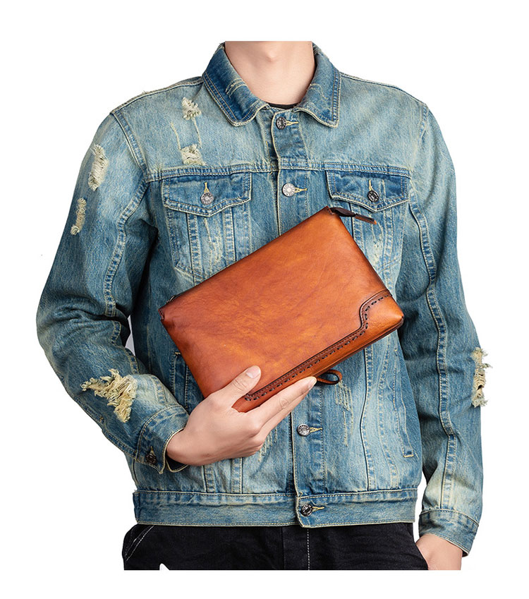 Whatna 2way アンティーク風合い鞣し天 然 牛革 セカンドバッグ メンズ クラッチ バッグ小きめ B5 イタリア 厚 手 本 革 ハンドストラップ付  結婚式 披露宴 バッグ カジュアル ビジネス フォーマル冠婚葬祭 バッグ 男性用 紳士用 ブラウン31144-9