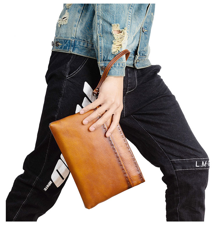 Whatna 2way アンティーク風合い鞣し天 然 牛革 セカンドバッグ メンズ クラッチ バッグ小きめ B5 イタリア 厚 手 本 革 ハンドストラップ付  結婚式 披露宴 バッグ カジュアル ビジネス フォーマル冠婚葬祭 バッグ 男性用 紳士用 ブラウン31143-8