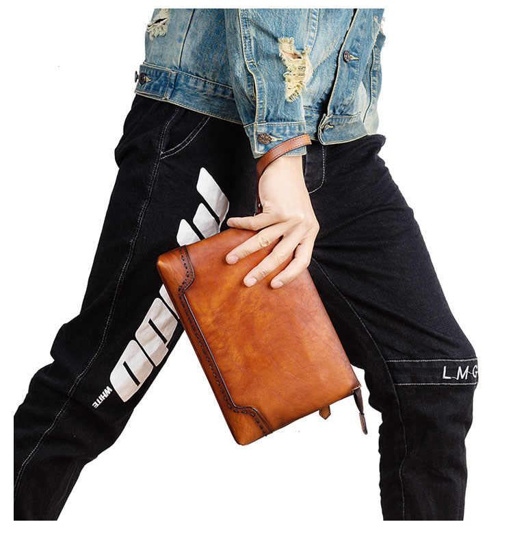 Whatna 2way アンティーク風合い鞣し天 然 牛革 セカンドバッグ メンズ クラッチ バッグ小きめ B5 イタリア 厚 手 本 革 ハンドストラップ付  結婚式 披露宴 バッグ カジュアル ビジネス フォーマル冠婚葬祭 バッグ 男性用 紳士用 ブラウン31144-10