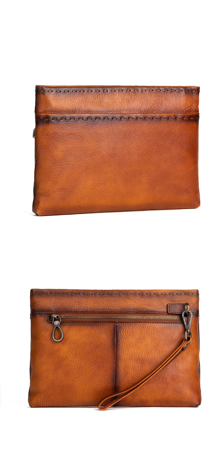 Whatna 2way アンティーク風合い鞣し天 然 牛革 セカンドバッグ メンズ クラッチ バッグ小きめ B5 イタリア 厚 手 本 革 ハンドストラップ付  結婚式 披露宴 バッグ カジュアル ビジネス フォーマル冠婚葬祭 バッグ 男性用 紳士用 ブラウン31143-1